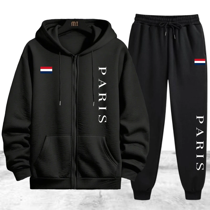 Winter Clothing Stores - Paris Printing Men's Tracksuit Casual Zip