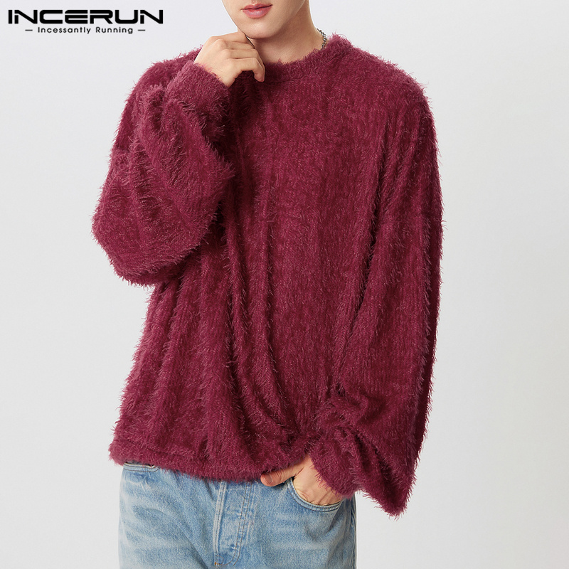 Winter Clothing Colors 2026 - INCERUN Men Pullovers Solid Color Plush