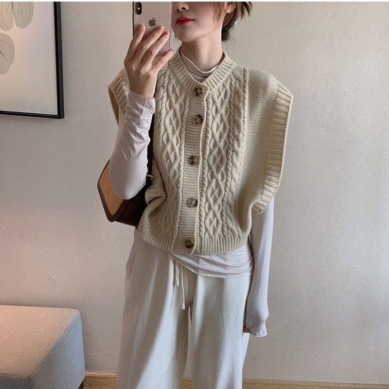 Winter Clothing Korean - Japanese outer wear button-knitted cardigan vest