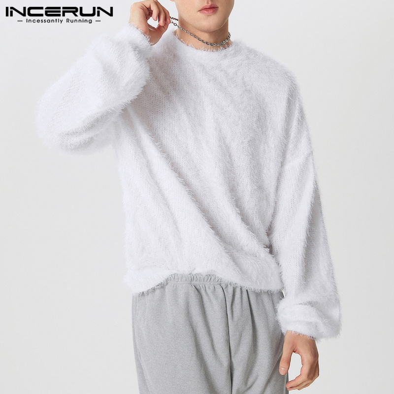 INCERUN Men Pullovers Solid Co - Winter Clothing Colors 2026 ulasan dan harga