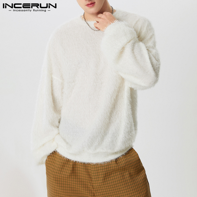 INCERUN Men Pullovers Solid Co - Winter Clothing Colors 2026 ulasan dan harga