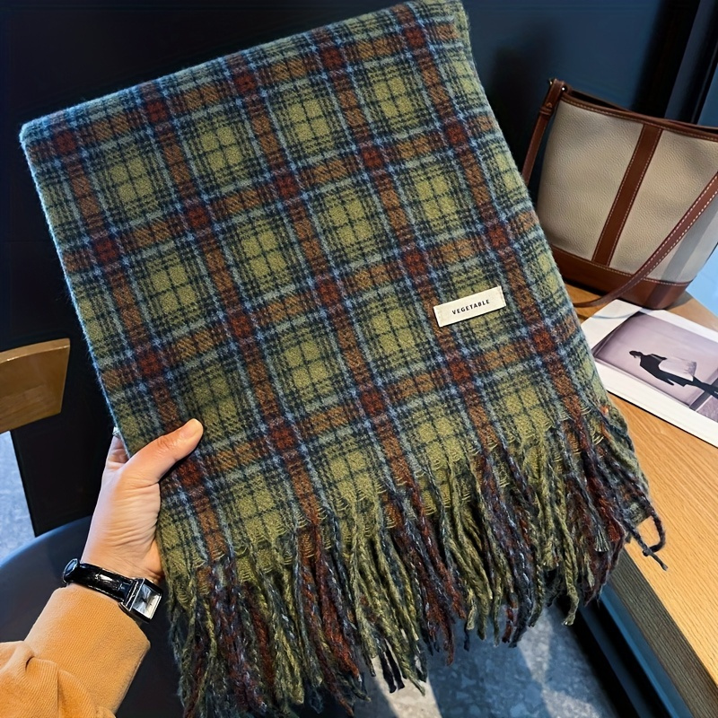 Vintage Green Plaid Tassel Sca - Cashmere Scarf Wrap ulasan dan harga