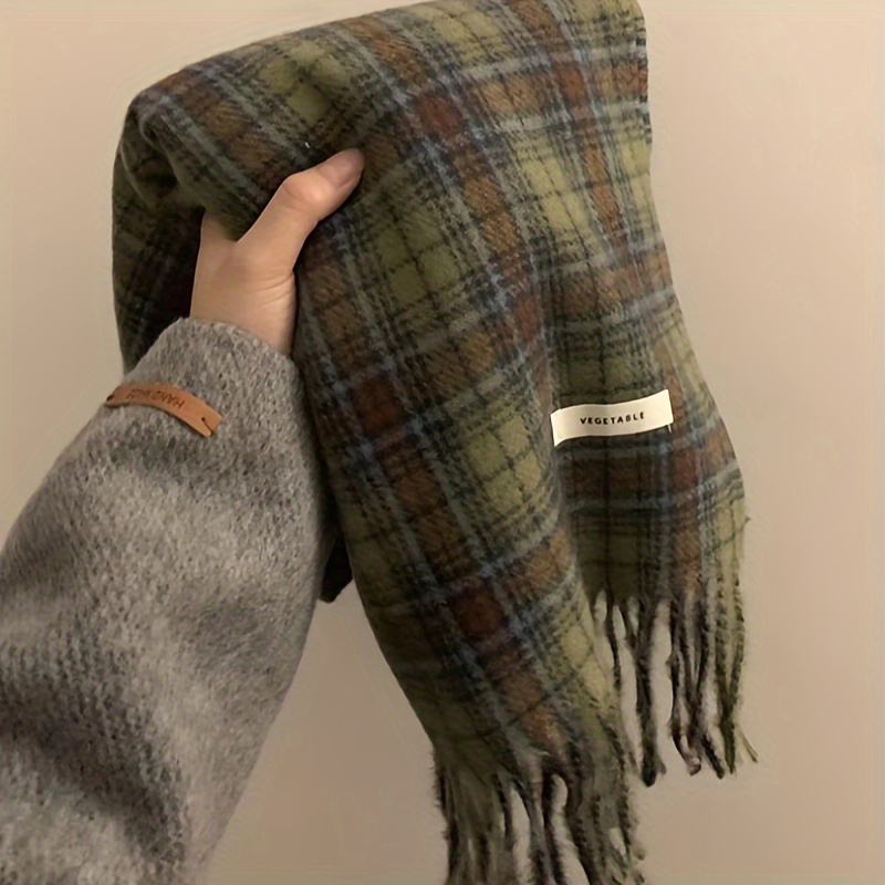 Vintage Green Plaid Tassel Sca - Cashmere Scarf Wrap ulasan dan harga