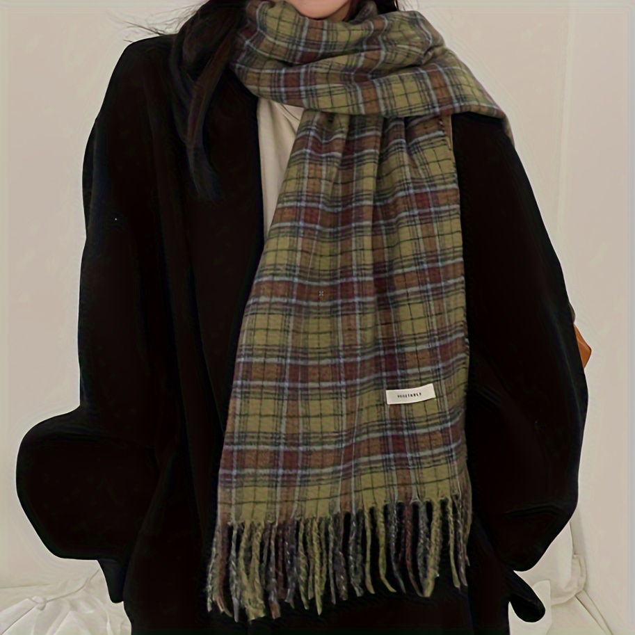 Vintage Green Plaid Tassel Sca - Cashmere Scarf Wrap ulasan dan harga