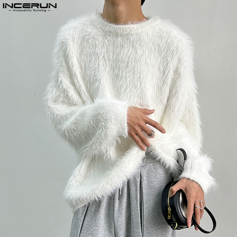 INCERUN Men Pullovers Solid Co - Winter Clothing Colors 2026 ulasan dan harga