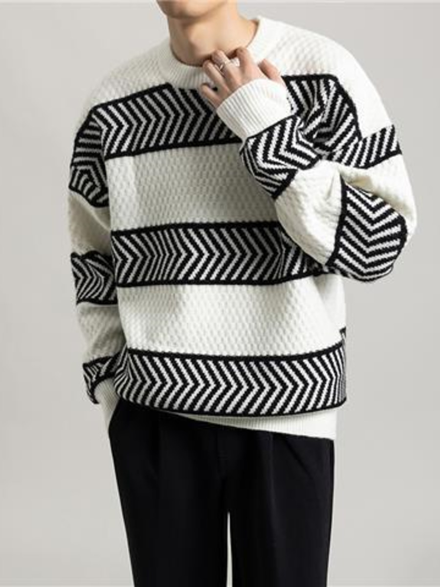 Casual Loose Stripes Pullover  - Winter Clothing Colors ulasan dan harga