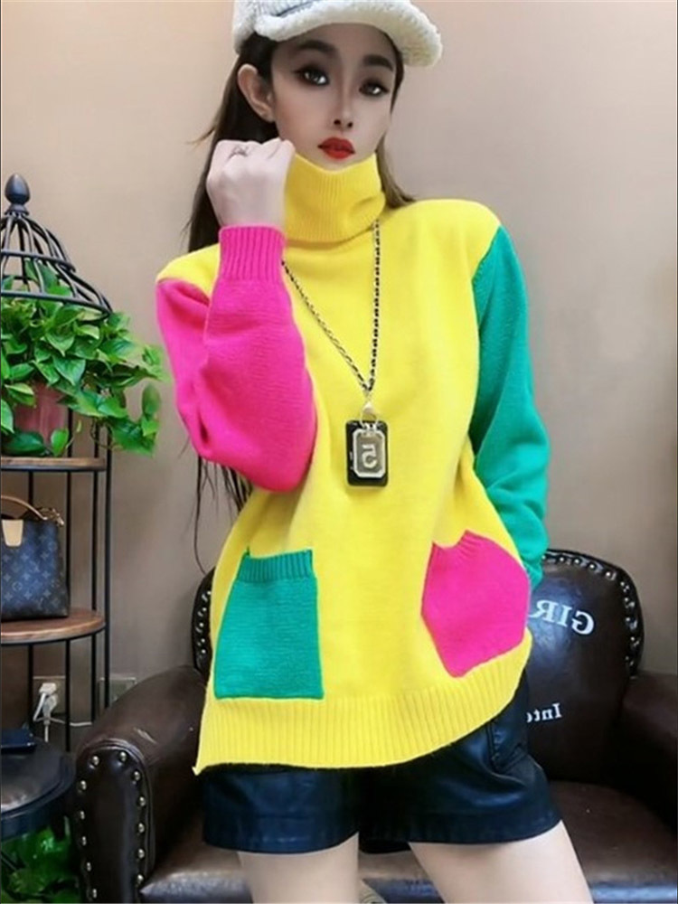 Casual Colors Patchwork Knitte - Winter Clothing Colors ulasan dan harga