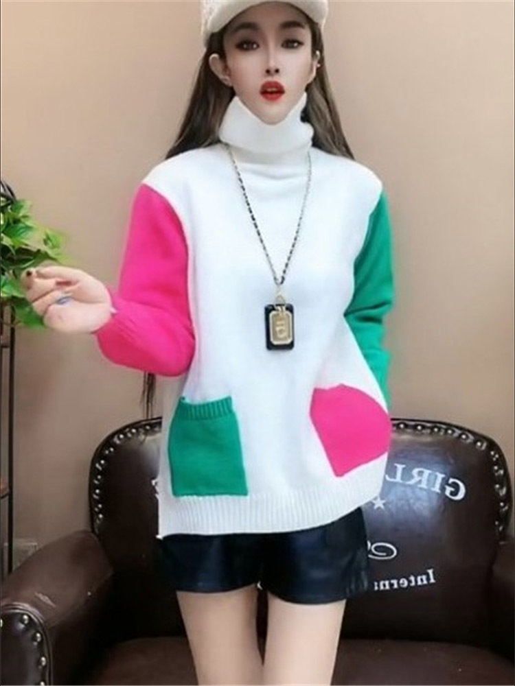 Casual Colors Patchwork Knitte - Winter Clothing Colors ulasan dan harga