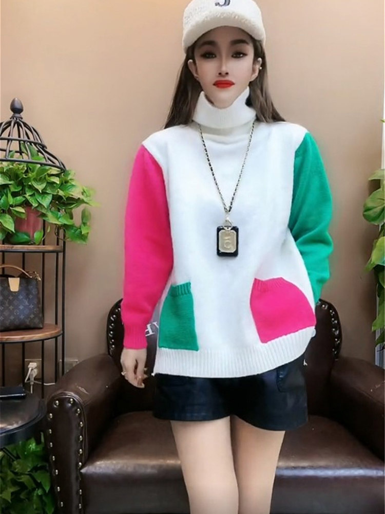 Casual Colors Patchwork Knitte - Winter Clothing Colors ulasan dan harga