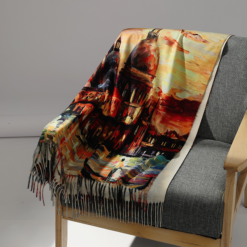 Luxury Brand Oil Painting Cash - Cashmere Scarf Wrap ulasan dan harga