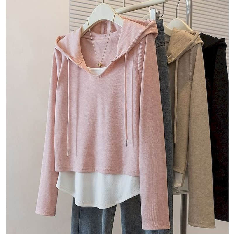 Hooded T-shirts Fake Two-piece - Winter Clothing Colors 2026 ulasan dan harga