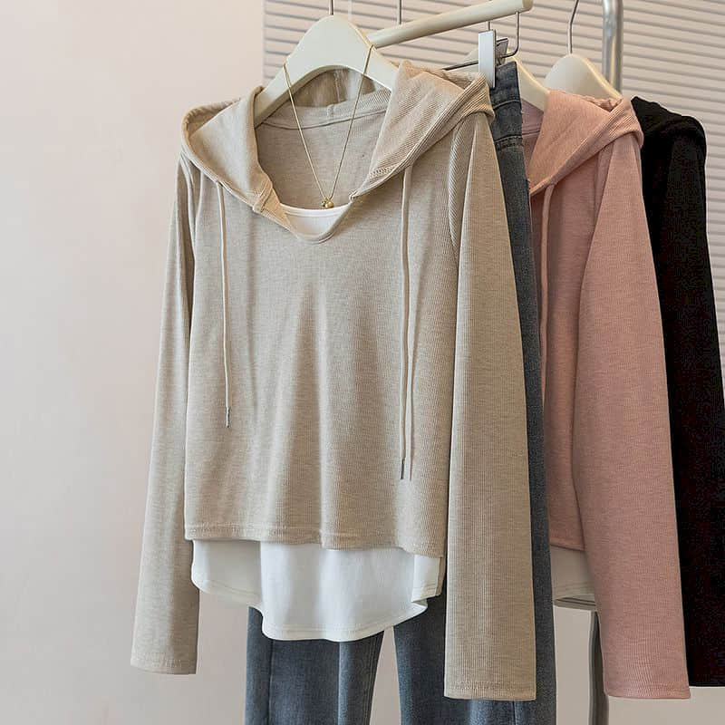 Hooded T-shirts Fake Two-piece - Winter Clothing Colors 2026 ulasan dan harga