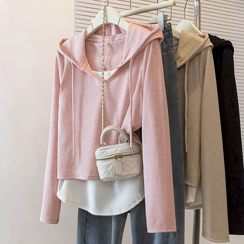 Hooded T-shirts Fake Two-piece - Winter Clothing Colors 2026 ulasan dan harga